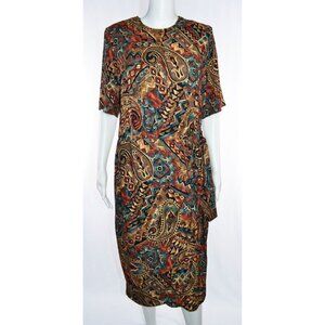KATHRYN DEENE Lane Bryant VTG Deadstock Short Sleeve Faux Wrap Dress Brown 14